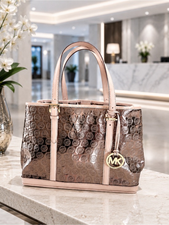 Michael Kors Handbags - Michael Kors Grayson Cocoa Mirror Metallic Monogram Large Tote Bag